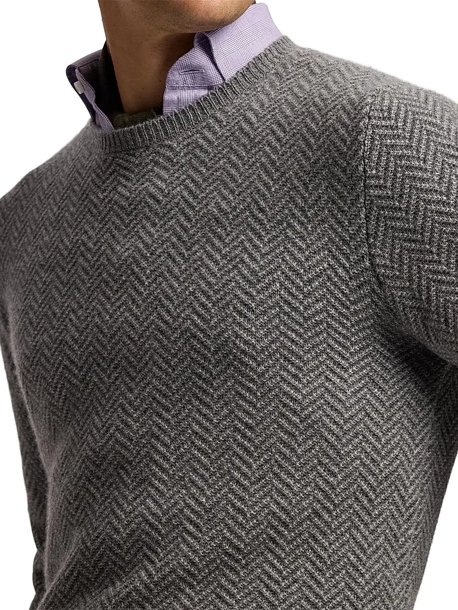 Ralph Lauren Purple Label Men's Textured Herringbone Cashmere Sweater | Thumbnail 6 Ralph Lauren Purple Label Men's Textured Herringbone Cashmere Sweater | Thumbnail 6