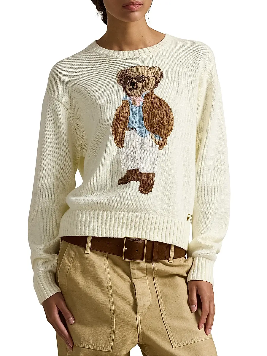Polo Ralph Lauren Women's Traveler Bear Cotton Sweater | Thumbnail 3 Polo Ralph Lauren Women's Traveler Bear Cotton Sweater | Thumbnail 3
