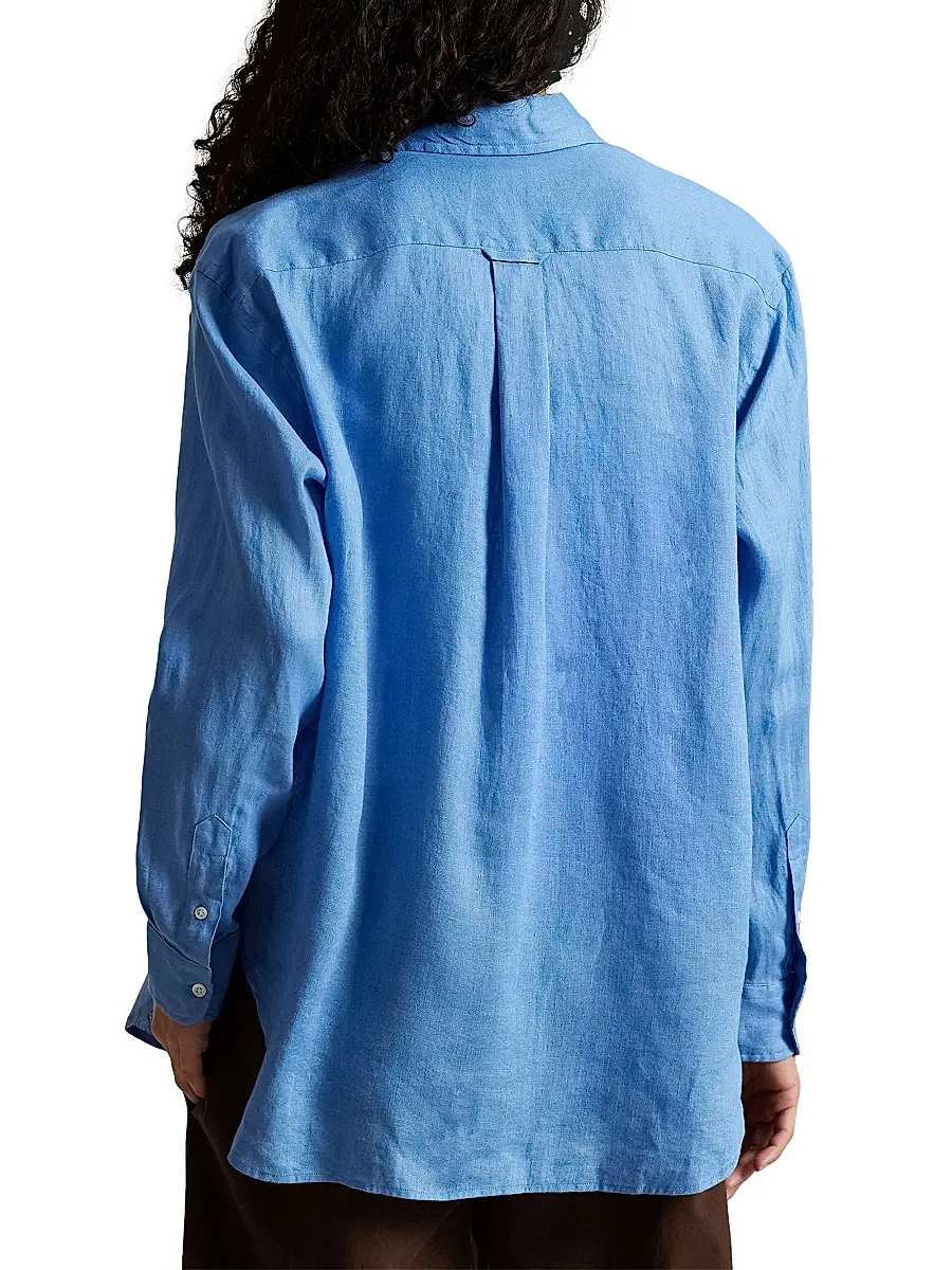 Polo Ralph Lauren Women's Solid Linen Button-Front Shirt - Blue | Thumbnail 4 Polo Ralph Lauren Women's Solid Linen Button-Front Shirt - Blue | Thumbnail 4