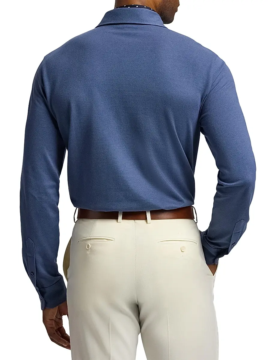 Ralph Lauren Purple Label Men's Cotton-Cashmere Piqué Polo Shirt - Vintage Indigo | Thumbnail 5 Ralph Lauren Purple Label Men's Cotton-Cashmere Piqué Polo Shirt - Vintage Indigo | Thumbnail 5