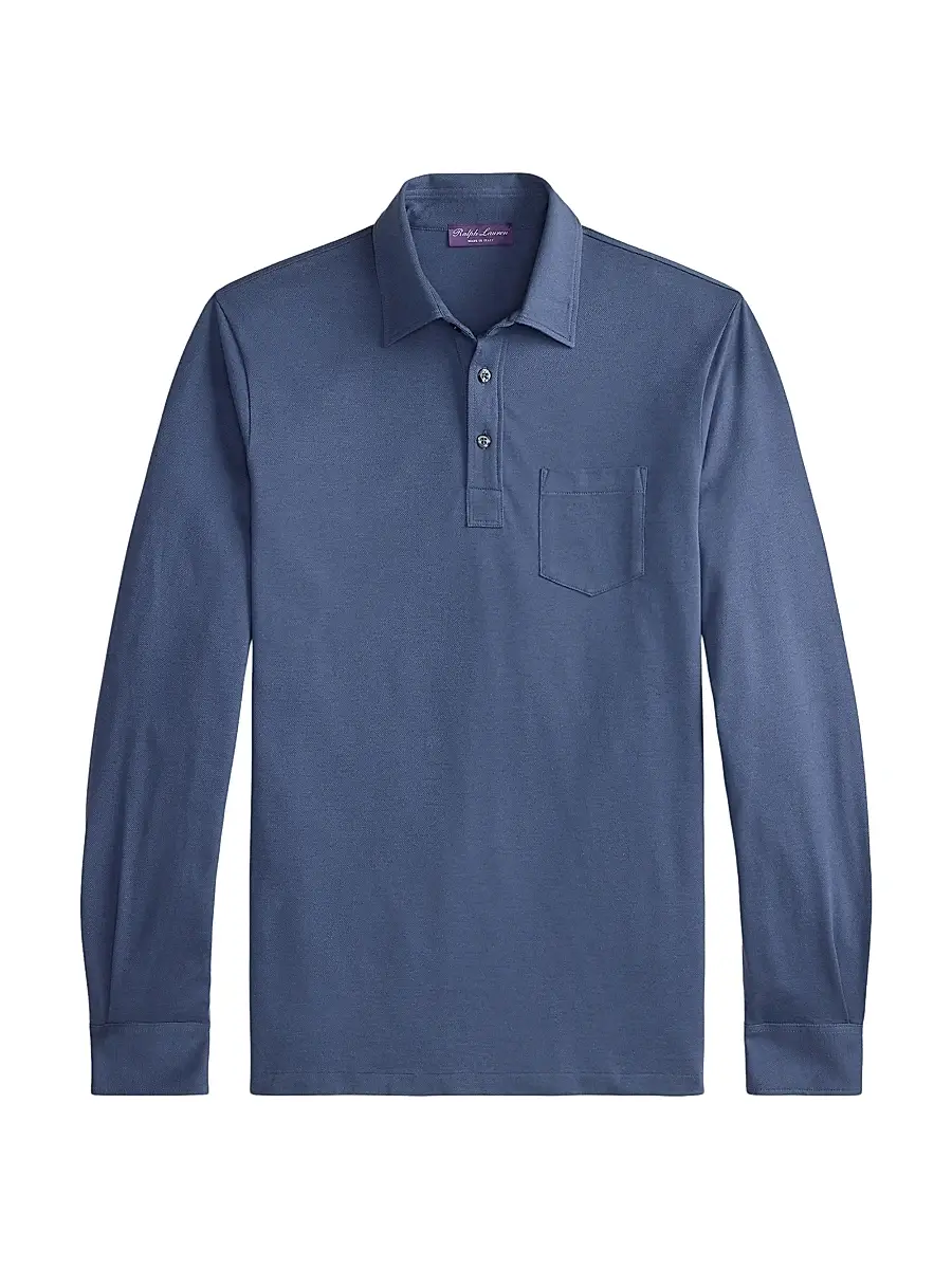 Ralph Lauren Purple Label Men's Cotton-Cashmere Piqué Polo Shirt - Vintage Indigo | Image 1 Ralph Lauren Purple Label Men's Cotton-Cashmere Piqué Polo Shirt - Vintage Indigo | Image 1