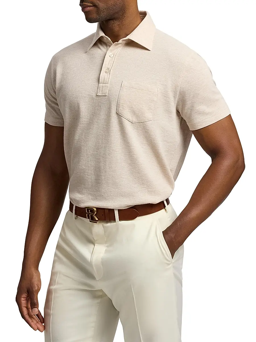 Ralph Lauren Purple Label Men's Cotton-Cashmere Piqué Polo Shirt | Thumbnail 4 Ralph Lauren Purple Label Men's Cotton-Cashmere Piqué Polo Shirt | Thumbnail 4