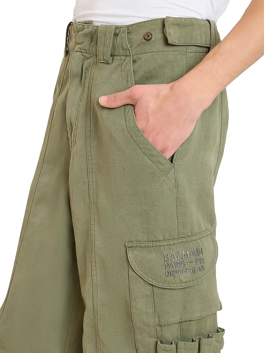 Balmain Men's Cotton Cargo Pants - Vert | Thumbnail 6