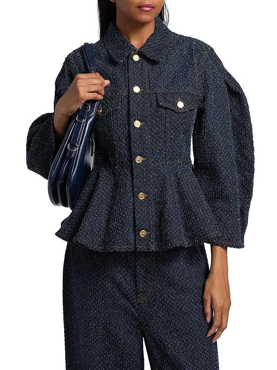 Ganni Women's Tweed Denim Peplum Jacket | Thumbnail 3 Ganni Women's Tweed Denim Peplum Jacket | Thumbnail 3