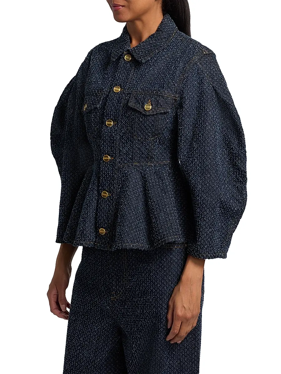 Ganni Women's Tweed Denim Peplum Jacket | Thumbnail 4 Ganni Women's Tweed Denim Peplum Jacket | Thumbnail 4