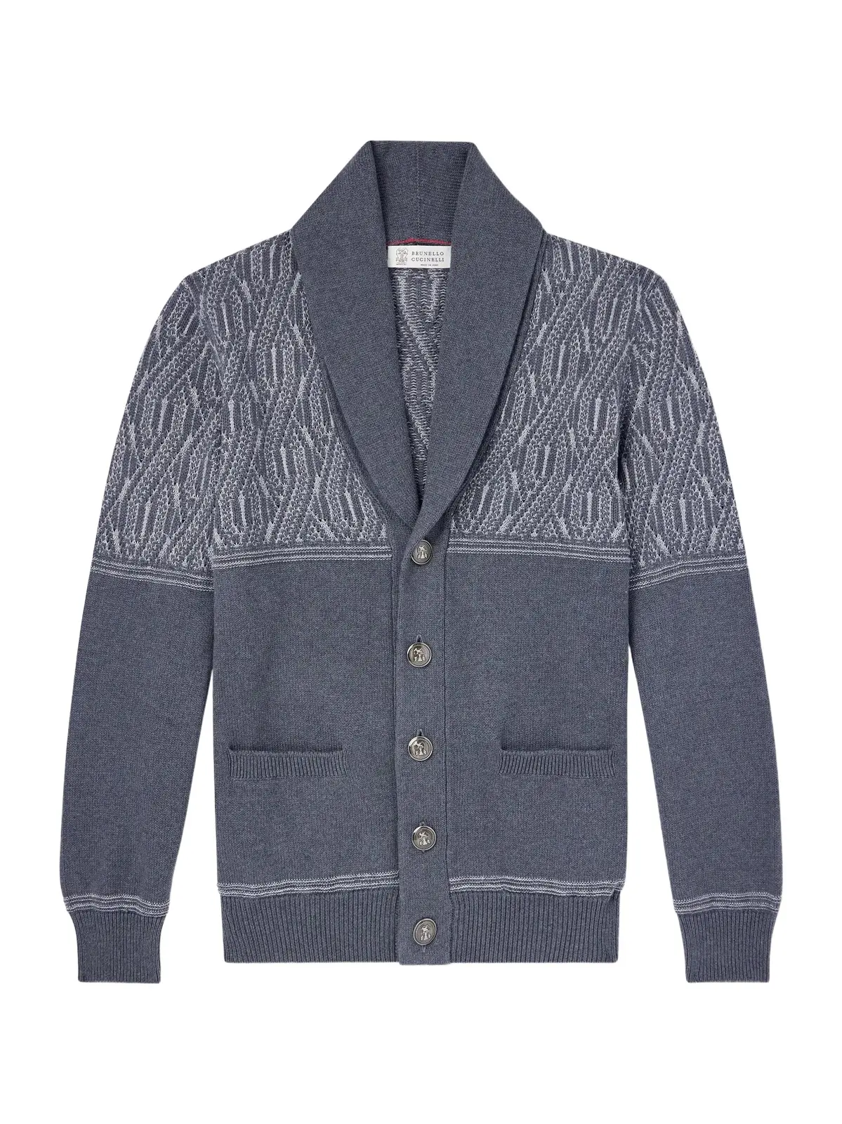 Shawl-Collar Knitted Cotton Cardigan - Men Shawl-Collar Knitted Cotton Cardigan - Men