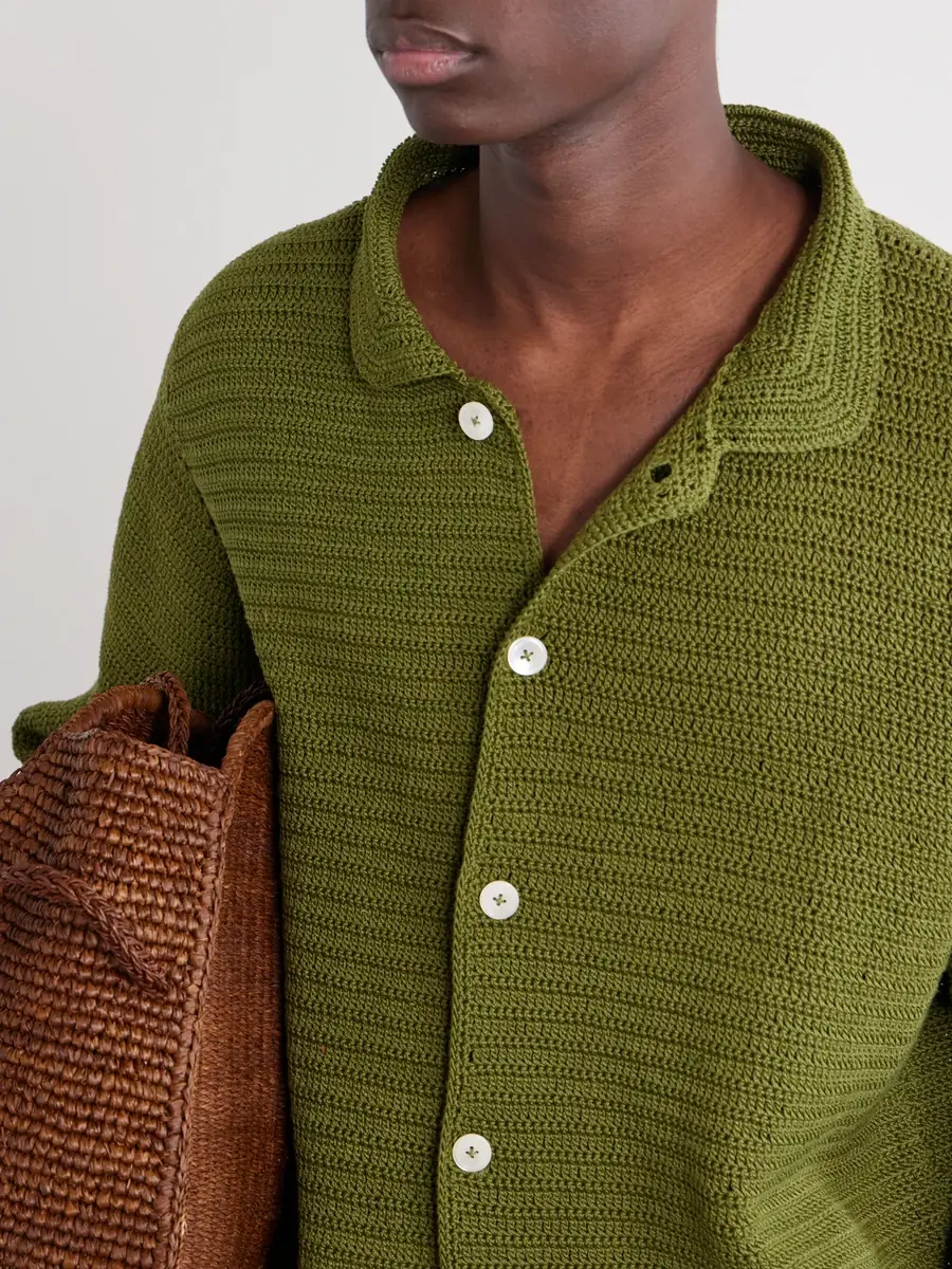 BODE Marsh Striped Crocheted Cotton Shirt - Men | Thumbnail 5 BODE Marsh Striped Crocheted Cotton Shirt - Men | Thumbnail 5