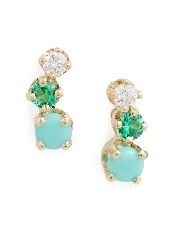 14k Gold Mixed Diamond and Gemstones Earrings