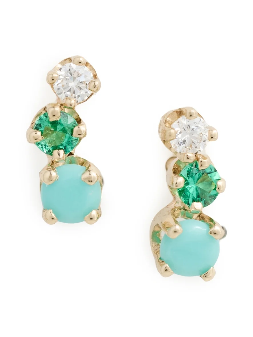 14k Gold Mixed Diamond and Gemstones Earrings 14k Gold Mixed Diamond and Gemstones Earrings