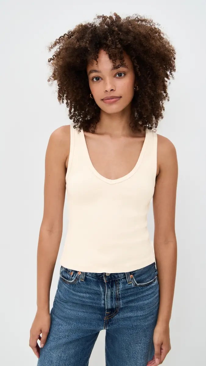 perfectwhitetee tructured Rib V-Neck Tank ugar | Thumbnail 2