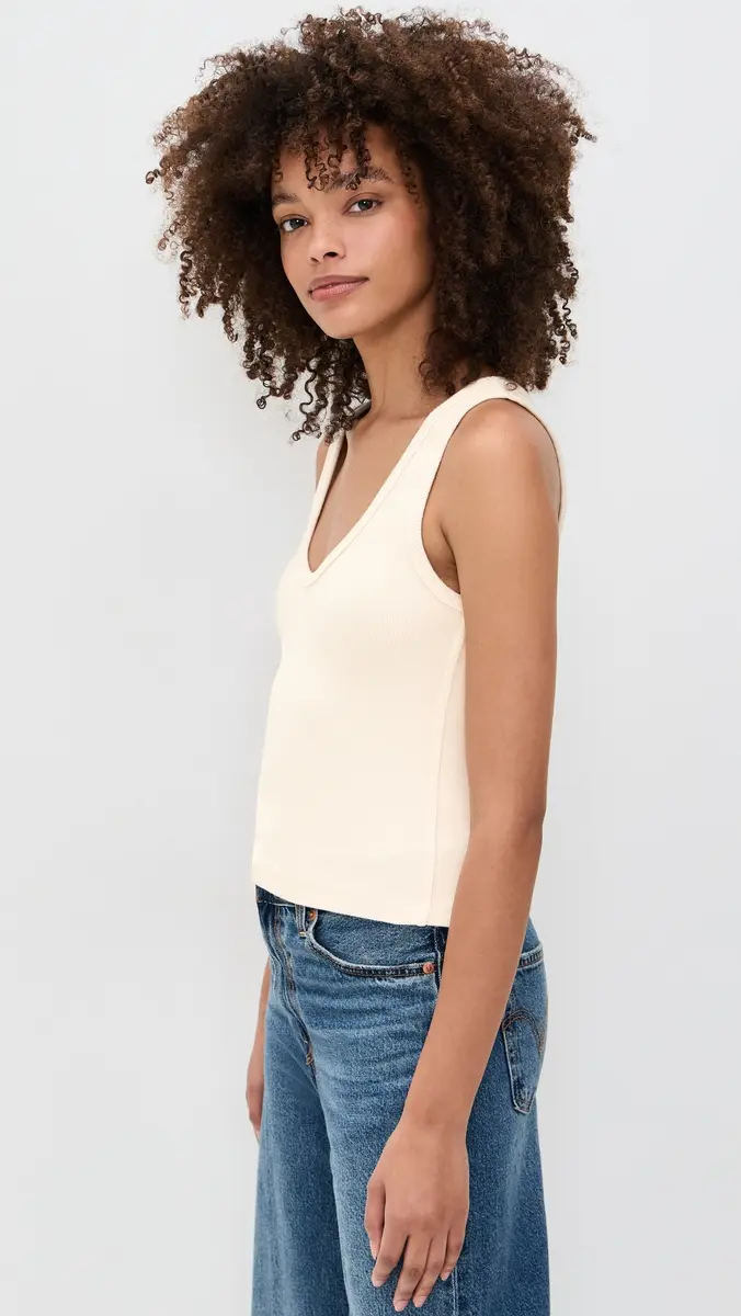 perfectwhitetee tructured Rib V-Neck Tank ugar | Thumbnail 4