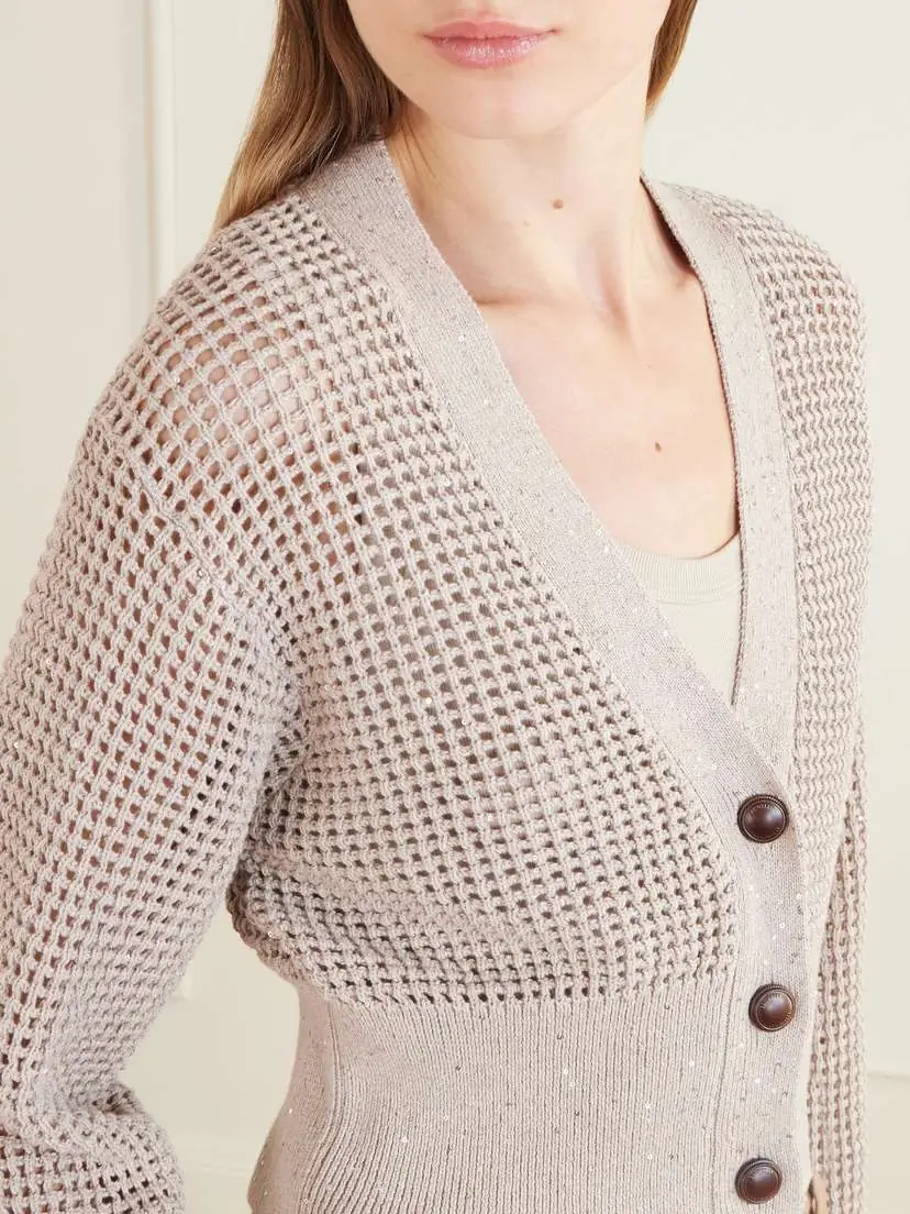 Brunello Cucinelli Sequin-embellished Open-knit Cotton-blend Cardigan | Thumbnail 4 Brunello Cucinelli Sequin-embellished Open-knit Cotton-blend Cardigan | Thumbnail 4