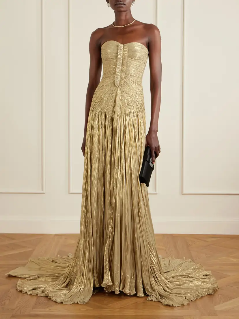 Marmar Halim Draped Pleated Metallic Silk-georgette Gown | Thumbnail 2 Marmar Halim Draped Pleated Metallic Silk-georgette Gown | Thumbnail 2
