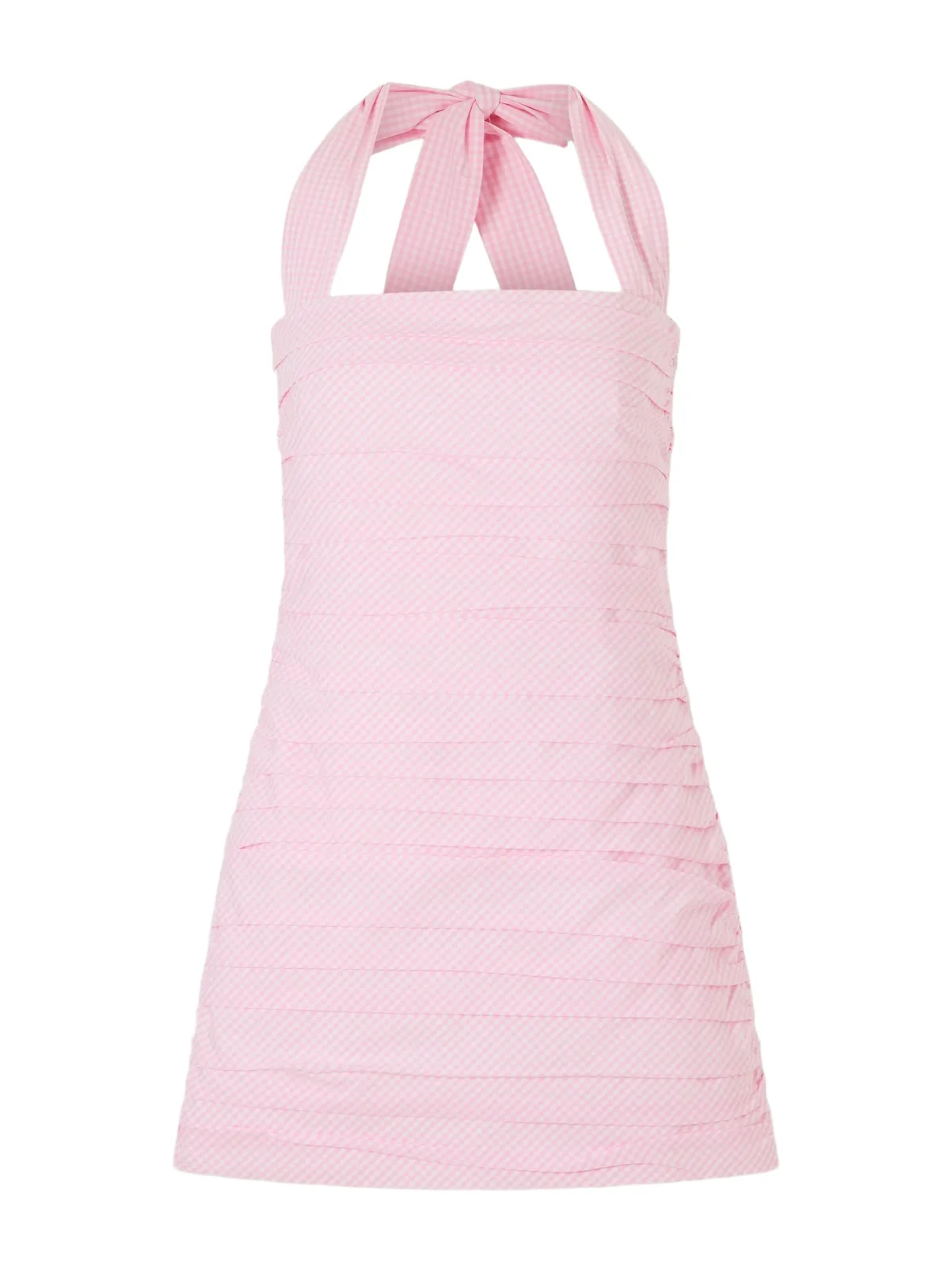 BERNADETTE Tippy Ruched Checked Cotton Halterneck Mini Dress