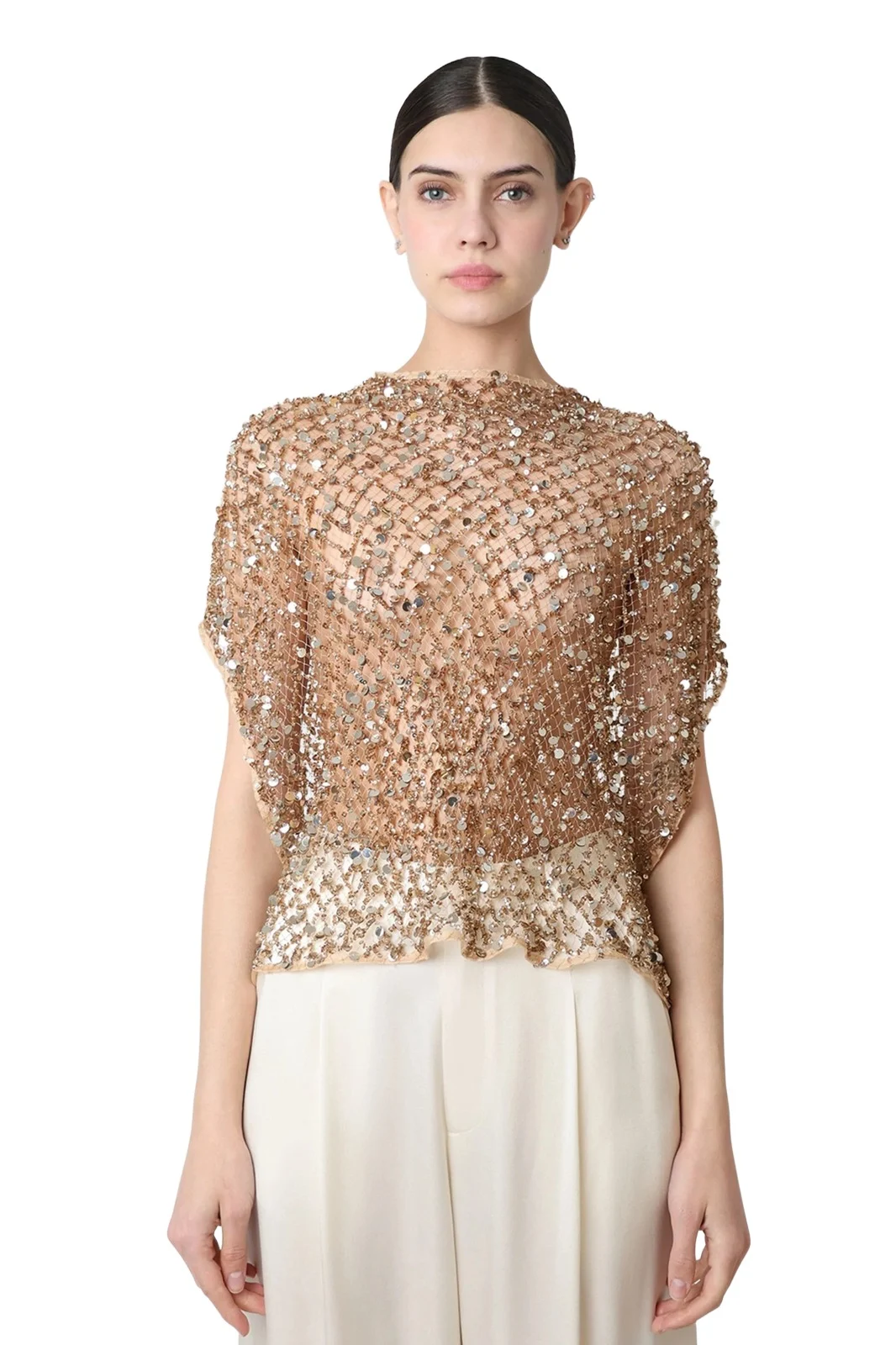 Lapointe Net Mesh Sequin Cape Tee