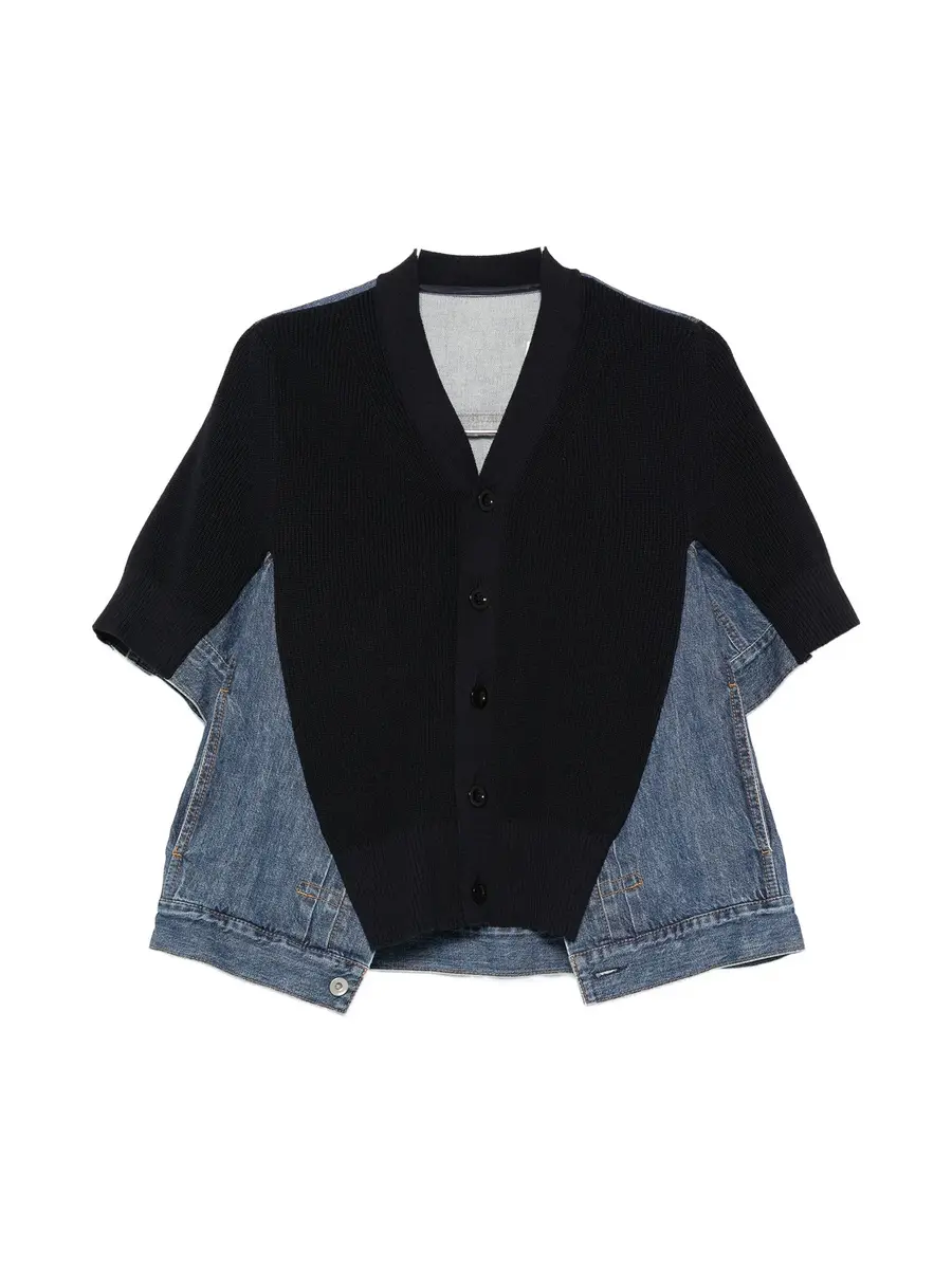 Sacai Denim x Knit Short Sleeve Cardigan