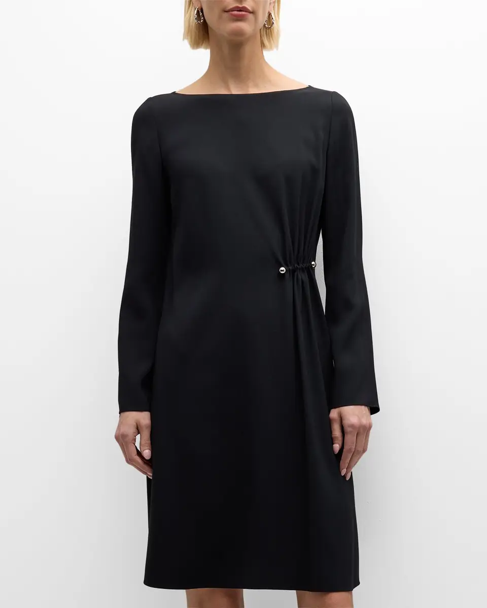 Emporio Armani Gathered Bateau-Neck Satin Midi Shift Dress | Thumbnail 2 Emporio Armani Gathered Bateau-Neck Satin Midi Shift Dress | Thumbnail 2