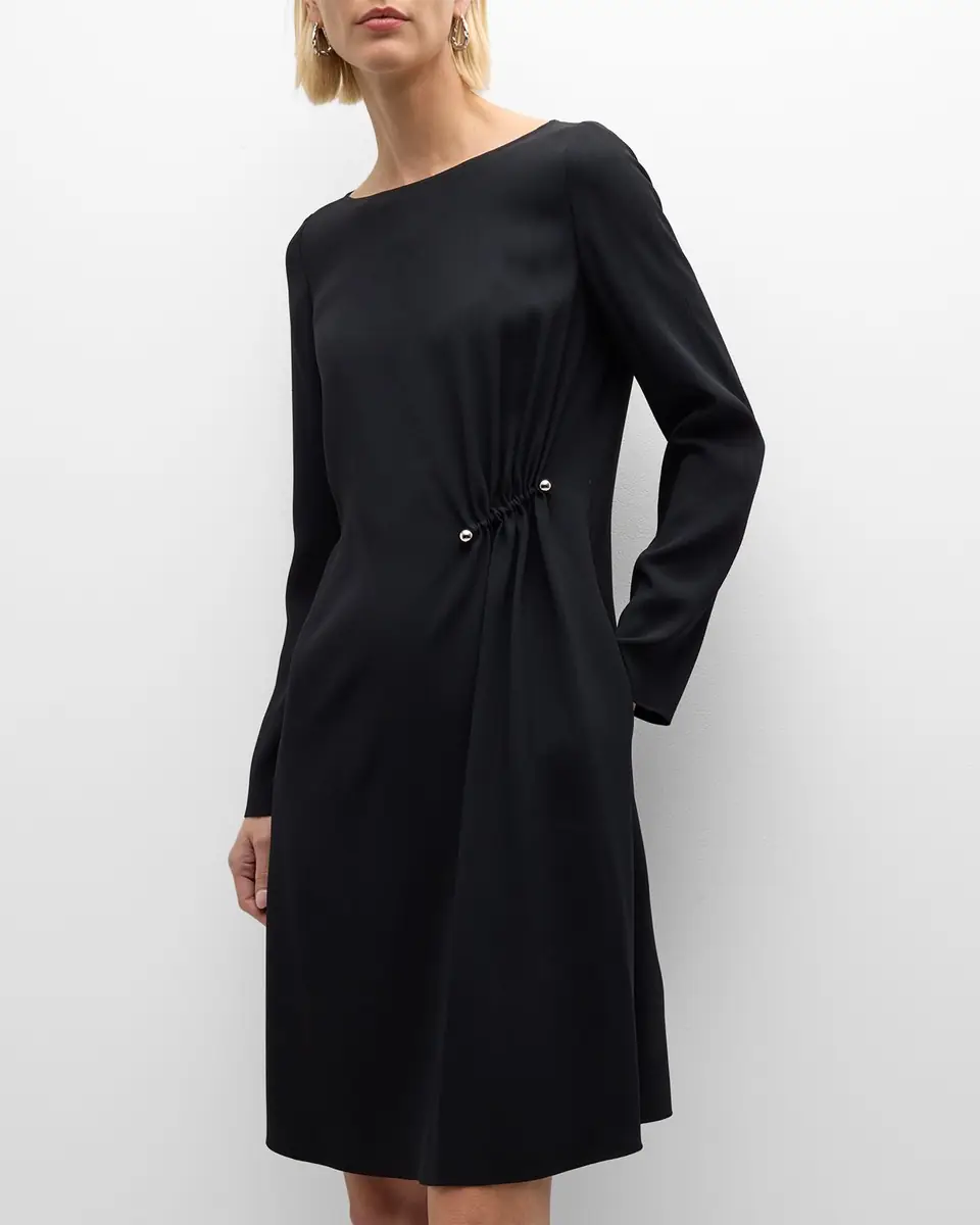 Emporio Armani Gathered Bateau-Neck Satin Midi Shift Dress | Thumbnail 6 Emporio Armani Gathered Bateau-Neck Satin Midi Shift Dress | Thumbnail 6