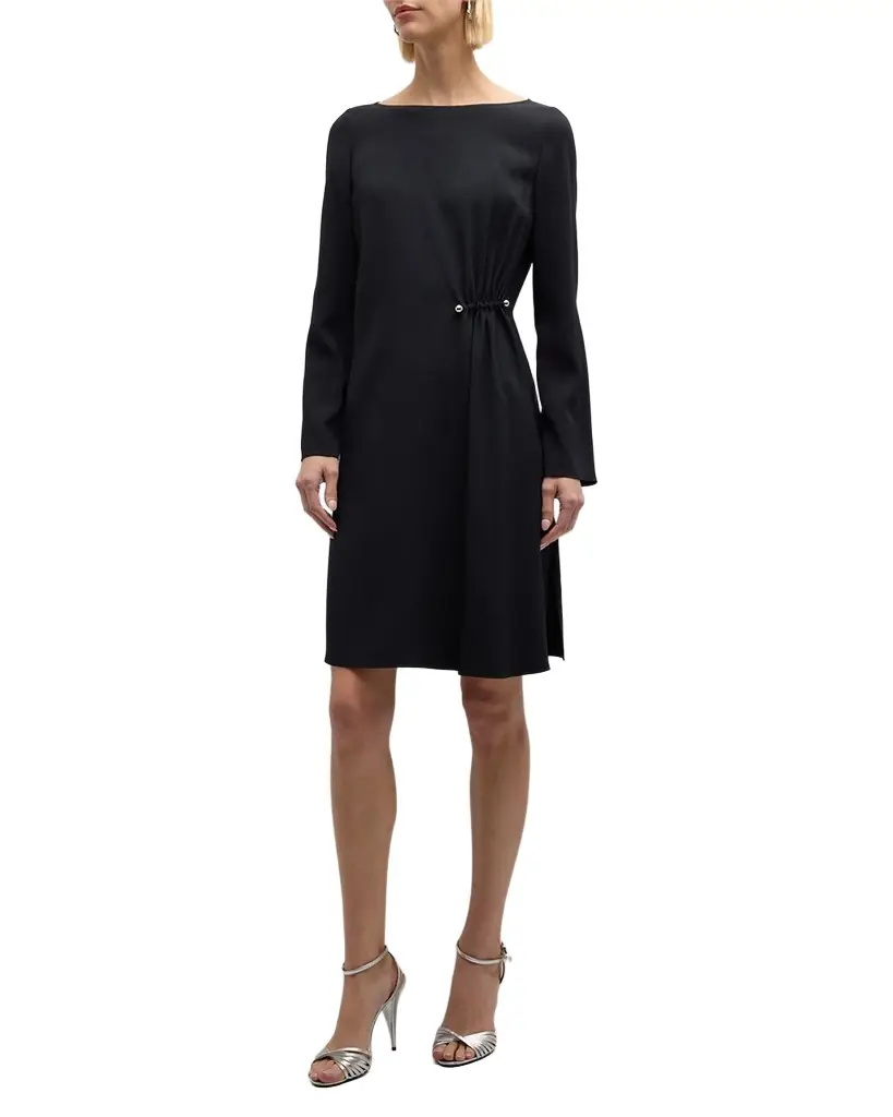Emporio Armani Gathered Bateau-Neck Satin Midi Shift Dress