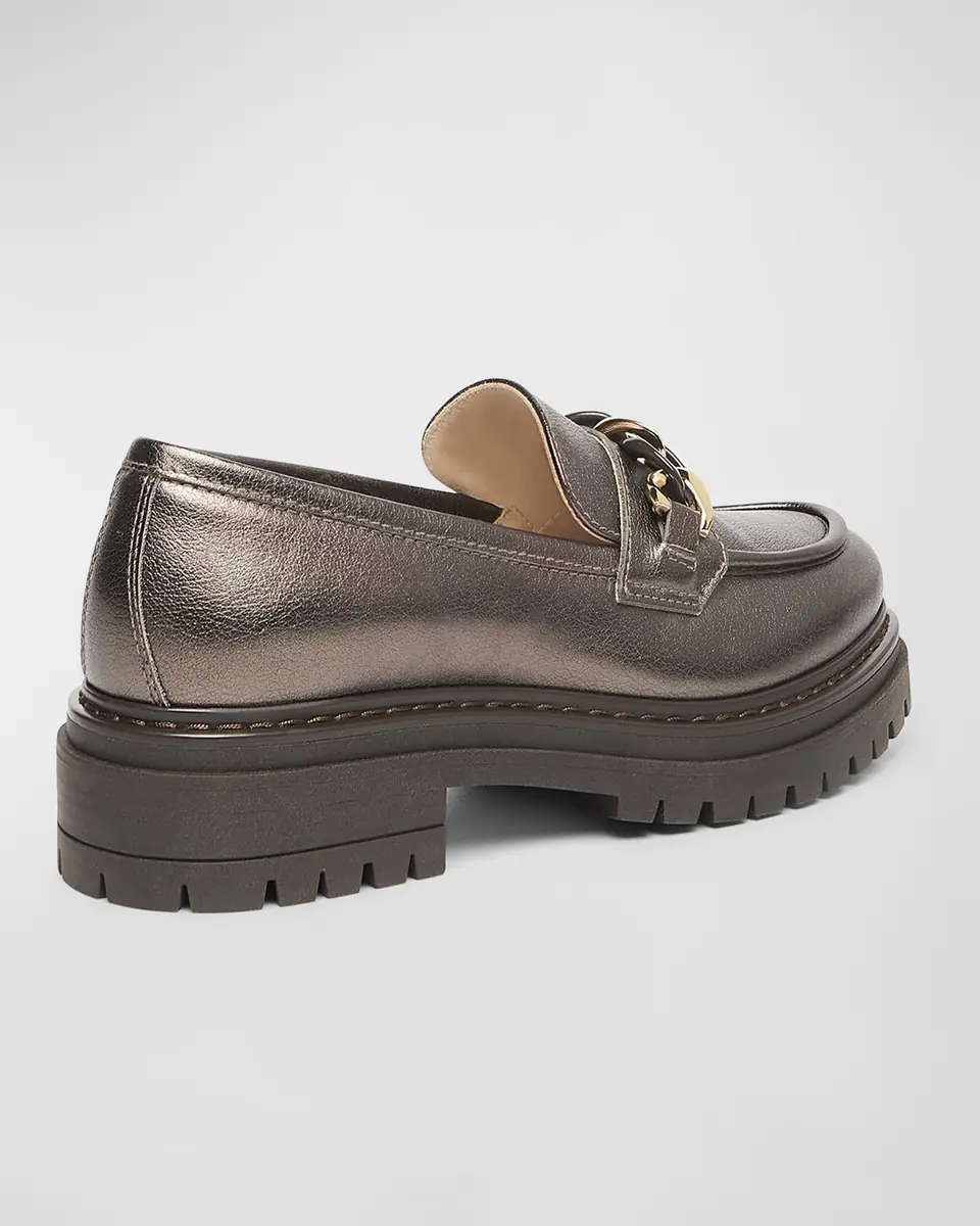 NeroGiardini Metallic Leather Chain Lug-Sole Loafers | Thumbnail 3 NeroGiardini Metallic Leather Chain Lug-Sole Loafers | Thumbnail 3
