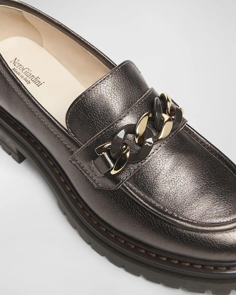 NeroGiardini Metallic Leather Chain Lug-Sole Loafers | Thumbnail 5 NeroGiardini Metallic Leather Chain Lug-Sole Loafers | Thumbnail 5