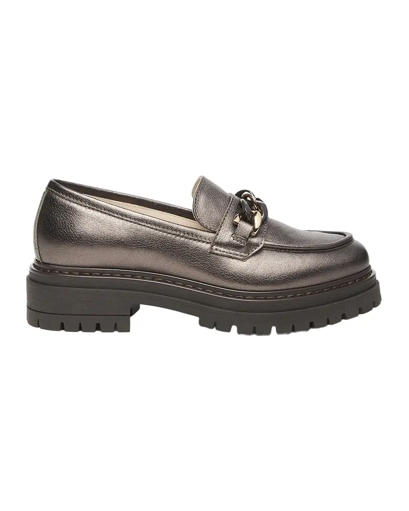 NeroGiardini Metallic Leather Chain Lug-Sole Loafers | Image 1 NeroGiardini Metallic Leather Chain Lug-Sole Loafers | Image 1