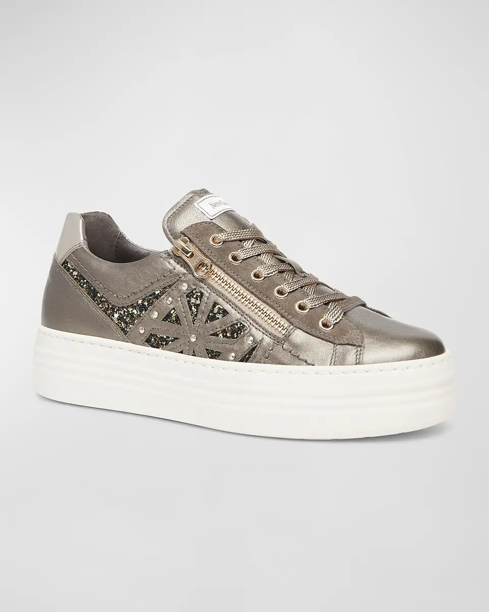 NeroGiardini Metallic Zip Cutout Glitter Sneakers | Thumbnail 2 NeroGiardini Metallic Zip Cutout Glitter Sneakers | Thumbnail 2