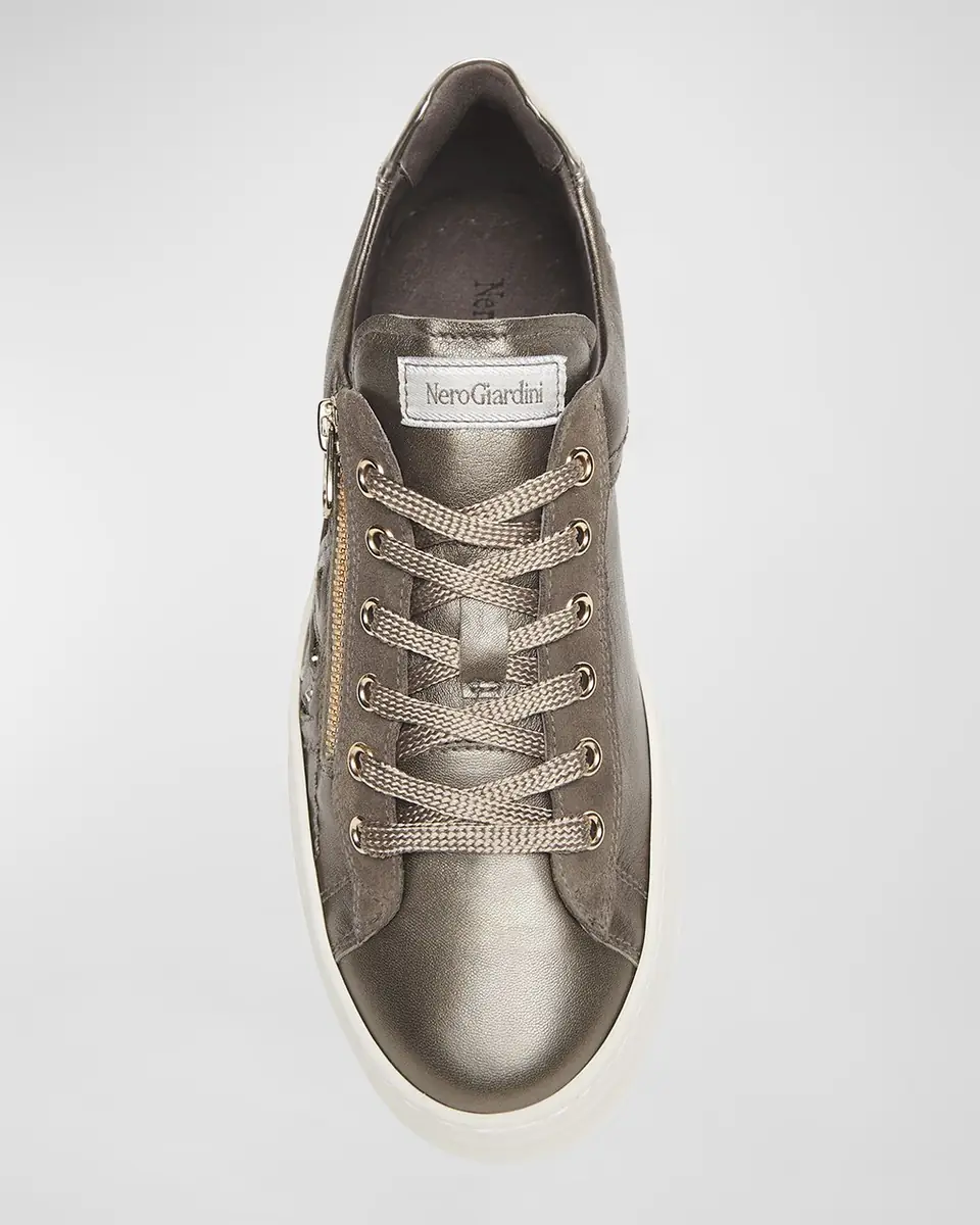 NeroGiardini Metallic Zip Cutout Glitter Sneakers | Thumbnail 4 NeroGiardini Metallic Zip Cutout Glitter Sneakers | Thumbnail 4
