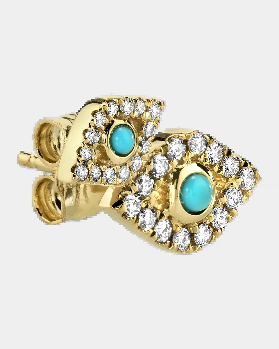 Sydney Evan 14K Small Turquoise Bezel Evil Eye Diamond Earring, Single | Thumbnail 2 Sydney Evan 14K Small Turquoise Bezel Evil Eye Diamond Earring, Single | Thumbnail 2