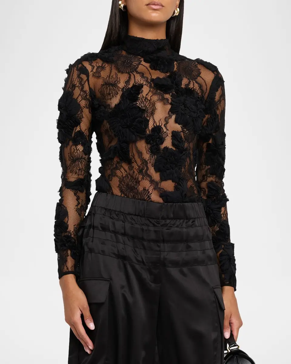 AKNVAS Freja Floral Lace Mock-Neck Top | Thumbnail 3