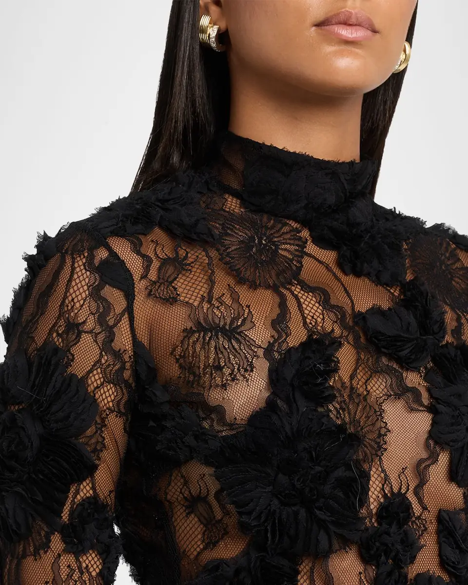 AKNVAS Freja Floral Lace Mock-Neck Top | Thumbnail 4
