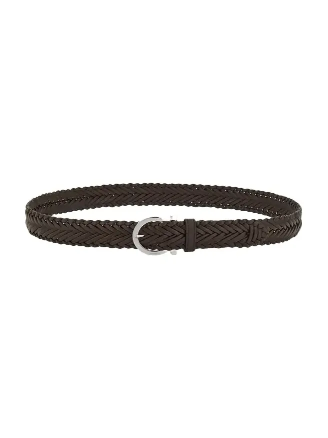 Men's Gancini-Buckle Woven Leather Belt Men's Gancini-Buckle Woven Leather Belt