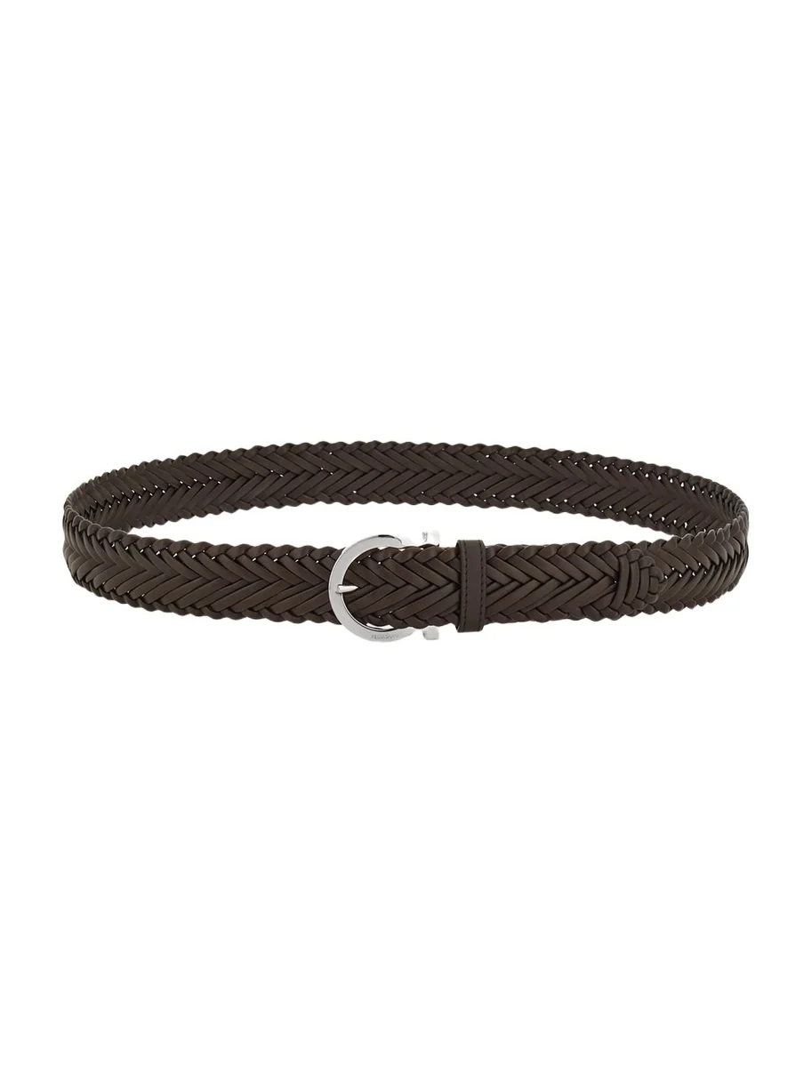 Ferragamo Men's Gancini-Buckle Woven Leather Belt