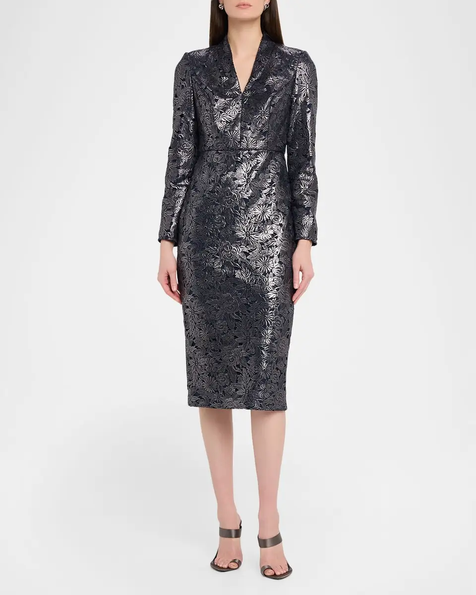 Badgley Mischka Metallic Floral Lace Midi Sheath Dress | Thumbnail 2 Badgley Mischka Metallic Floral Lace Midi Sheath Dress | Thumbnail 2