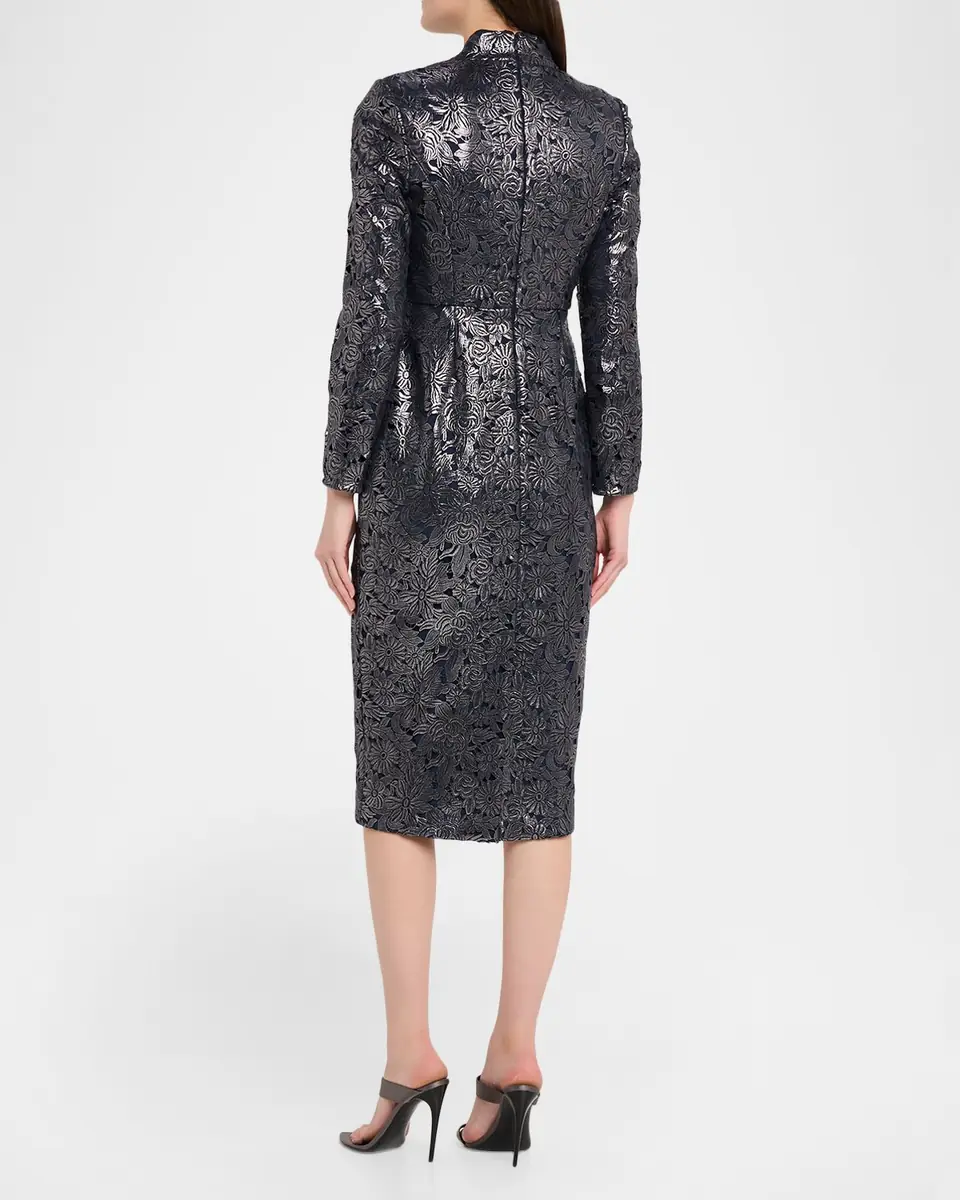 Badgley Mischka Metallic Floral Lace Midi Sheath Dress | Thumbnail 3 Badgley Mischka Metallic Floral Lace Midi Sheath Dress | Thumbnail 3