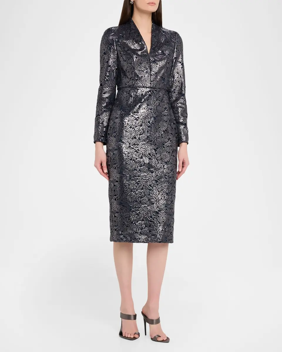 Badgley Mischka Metallic Floral Lace Midi Sheath Dress | Thumbnail 4 Badgley Mischka Metallic Floral Lace Midi Sheath Dress | Thumbnail 4