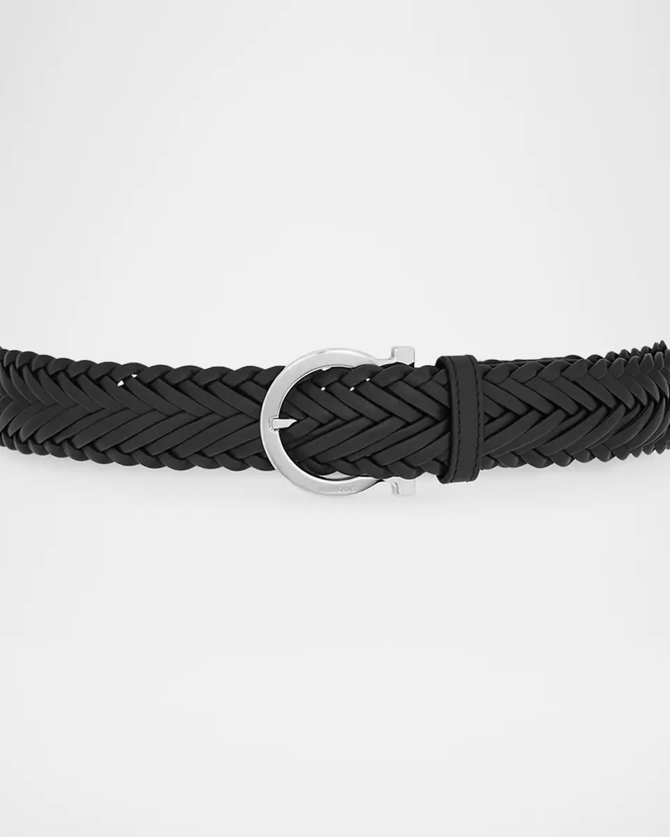 Ferragamo Men's Gancini-Buckle Woven Leather Belt | Thumbnail 4 Ferragamo Men's Gancini-Buckle Woven Leather Belt | Thumbnail 4