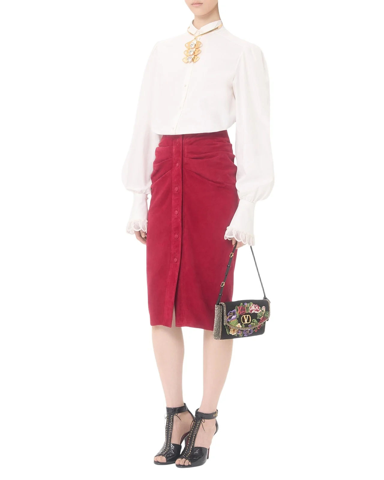Ruched Suede Skirt