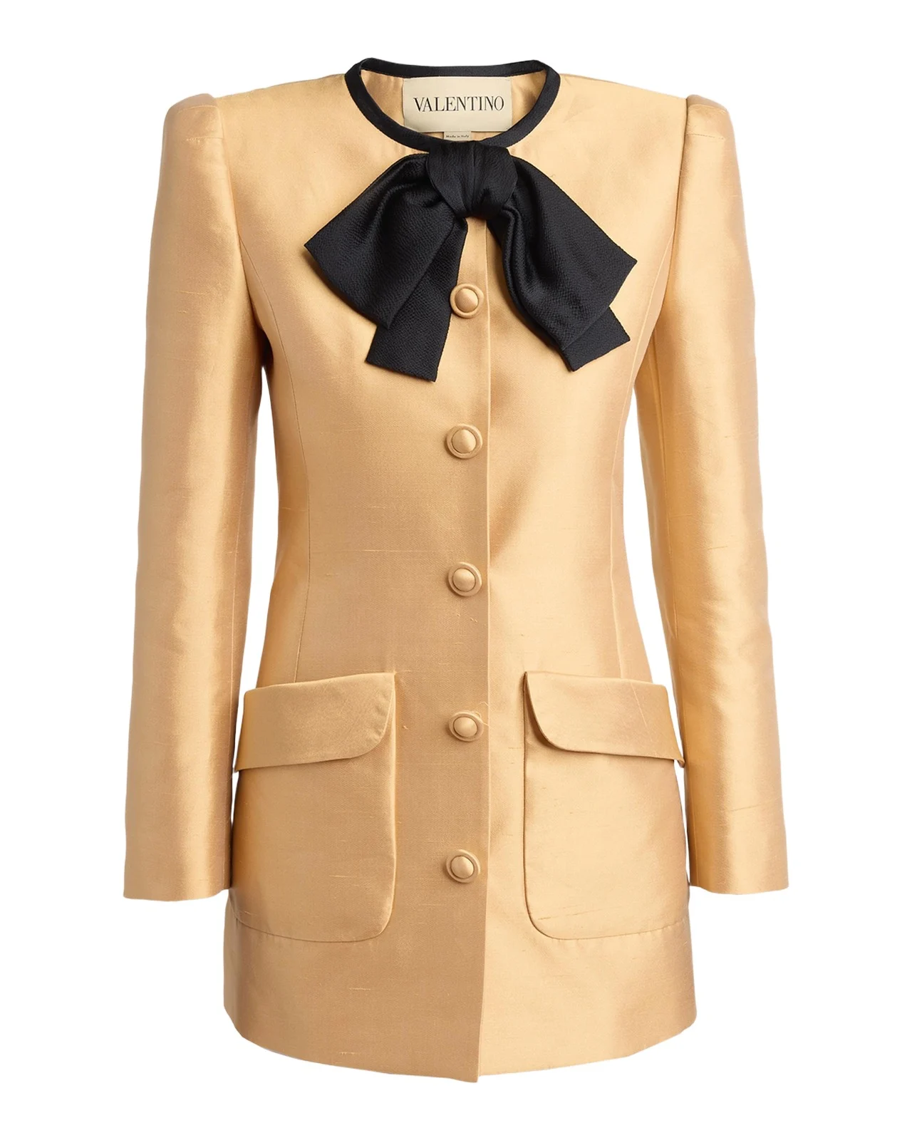 Valentino Garavani Bow-Neck Mikado Silk Single-Breasted Coat