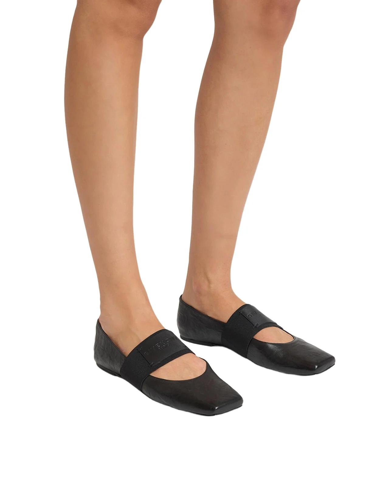 Sliced Square Textured Leather Square-Toe Ballerina Flats Sliced Square Textured Leather Square-Toe Ballerina Flats