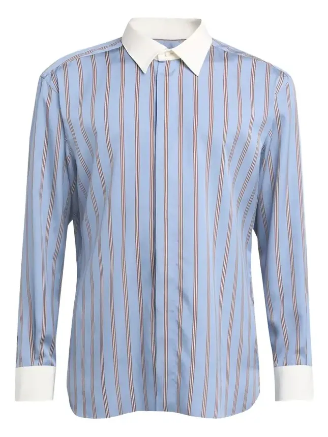 Men's Stripe Silk Contrast-Trim Sport Shirt Men's Stripe Silk Contrast-Trim Sport Shirt