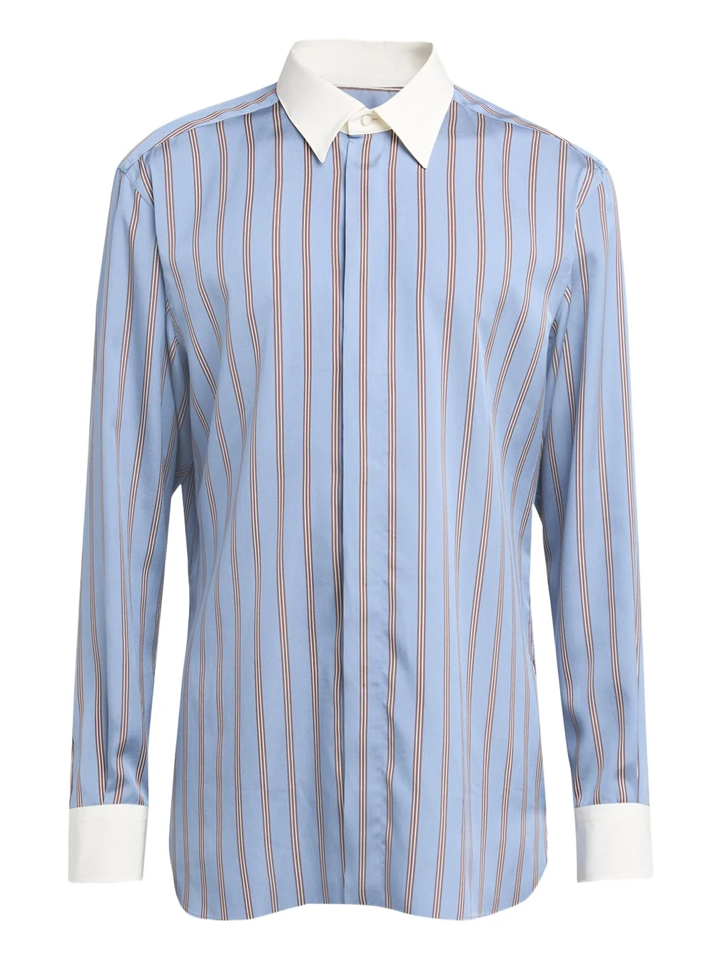 Men's Stripe Silk Contrast-Trim Sport Shirt