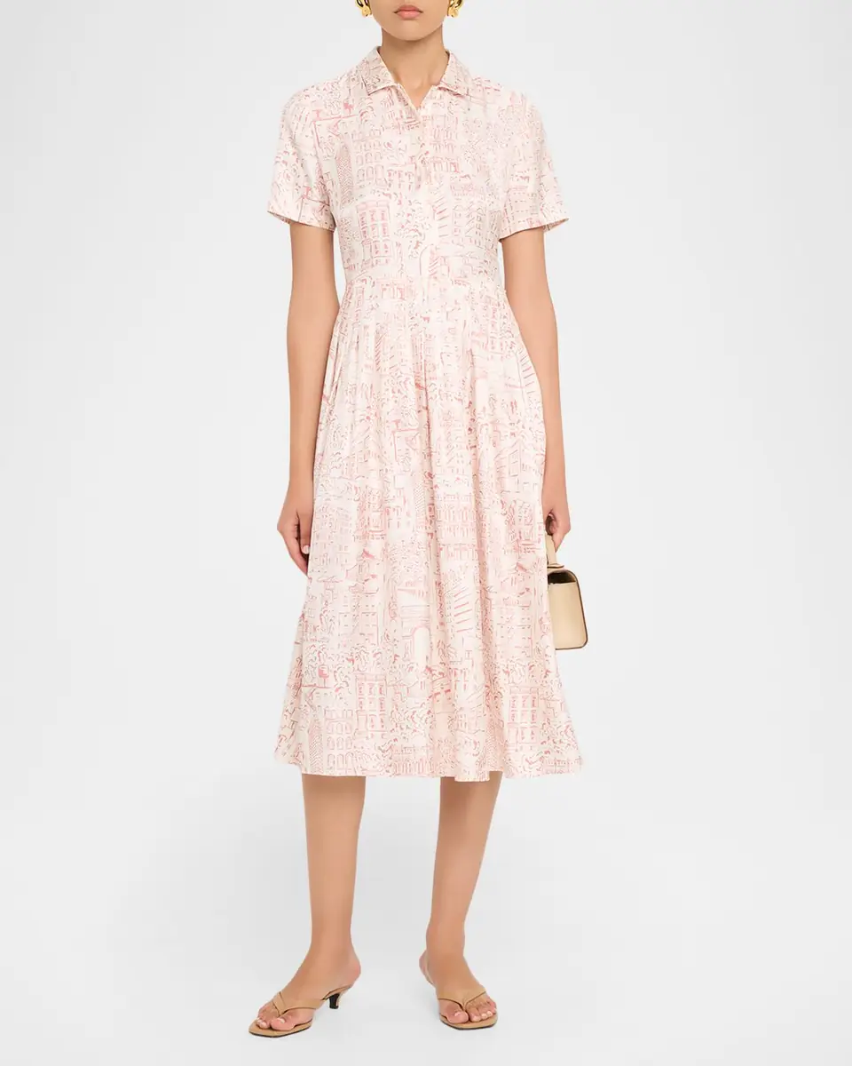 Lafayette 148 New York Pleated Landmarks-Print Silk Twill Midi Shirtdress | Thumbnail 2 Lafayette 148 New York Pleated Landmarks-Print Silk Twill Midi Shirtdress | Thumbnail 2
