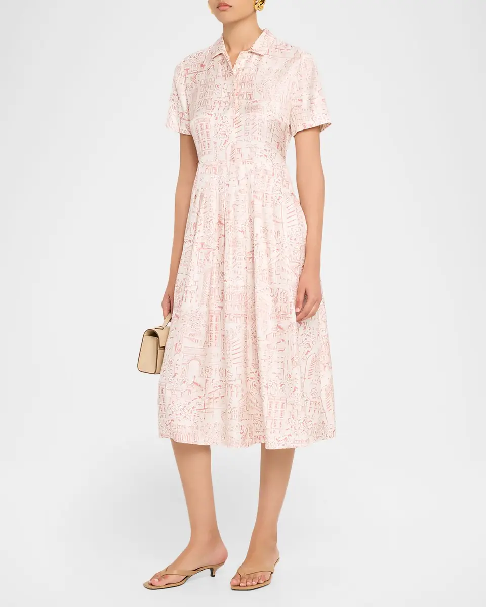 Lafayette 148 New York Pleated Landmarks-Print Silk Twill Midi Shirtdress | Thumbnail 4 Lafayette 148 New York Pleated Landmarks-Print Silk Twill Midi Shirtdress | Thumbnail 4