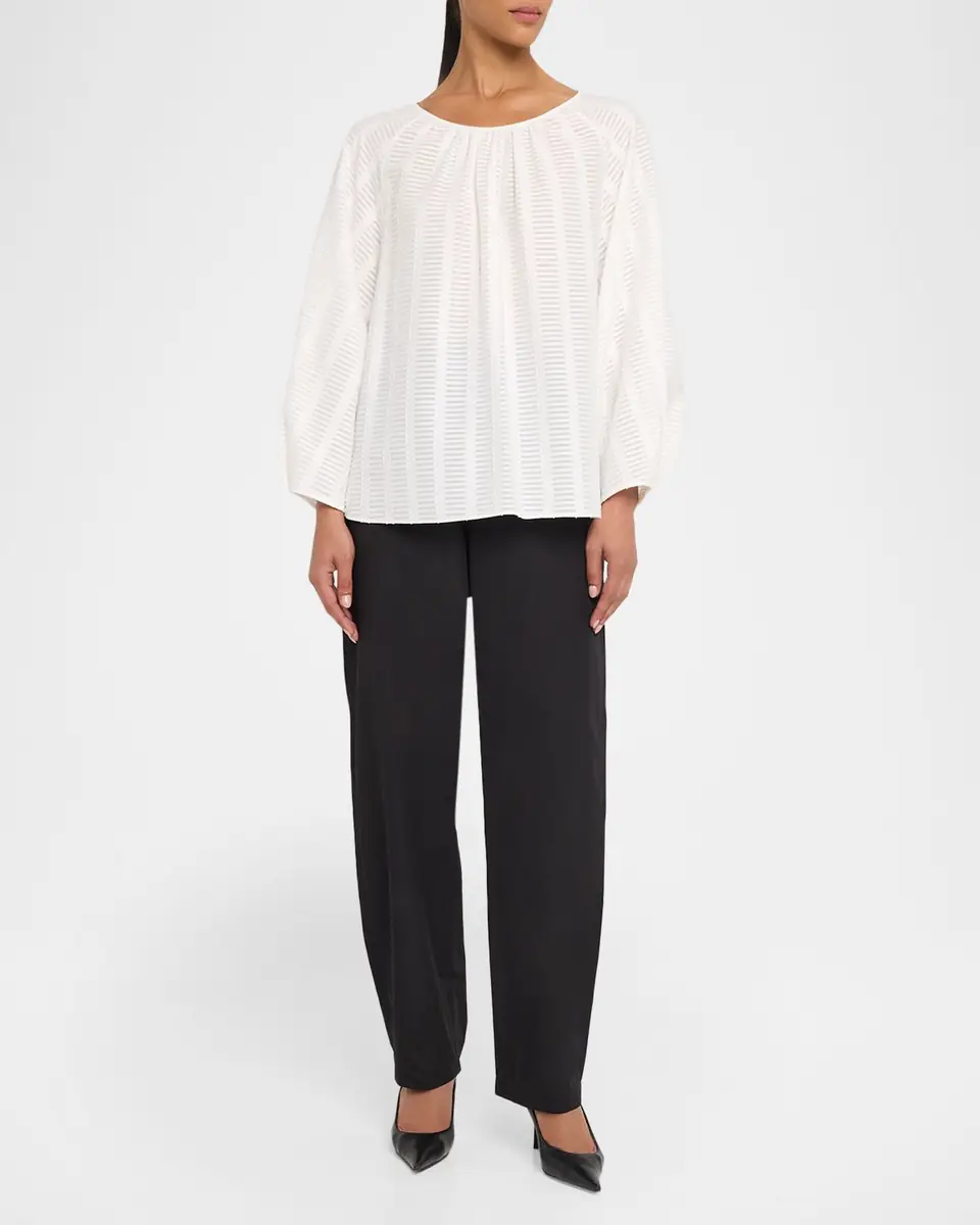 Lafayette 148 New York Blouson-Sleeve Sheer Striped Cotton Blouse | Thumbnail 2 Lafayette 148 New York Blouson-Sleeve Sheer Striped Cotton Blouse | Thumbnail 2