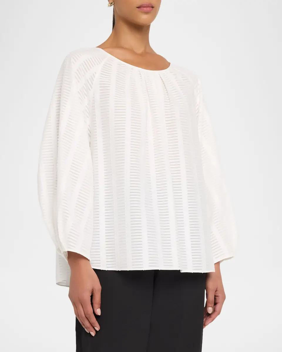 Lafayette 148 New York Blouson-Sleeve Sheer Striped Cotton Blouse | Thumbnail 4 Lafayette 148 New York Blouson-Sleeve Sheer Striped Cotton Blouse | Thumbnail 4