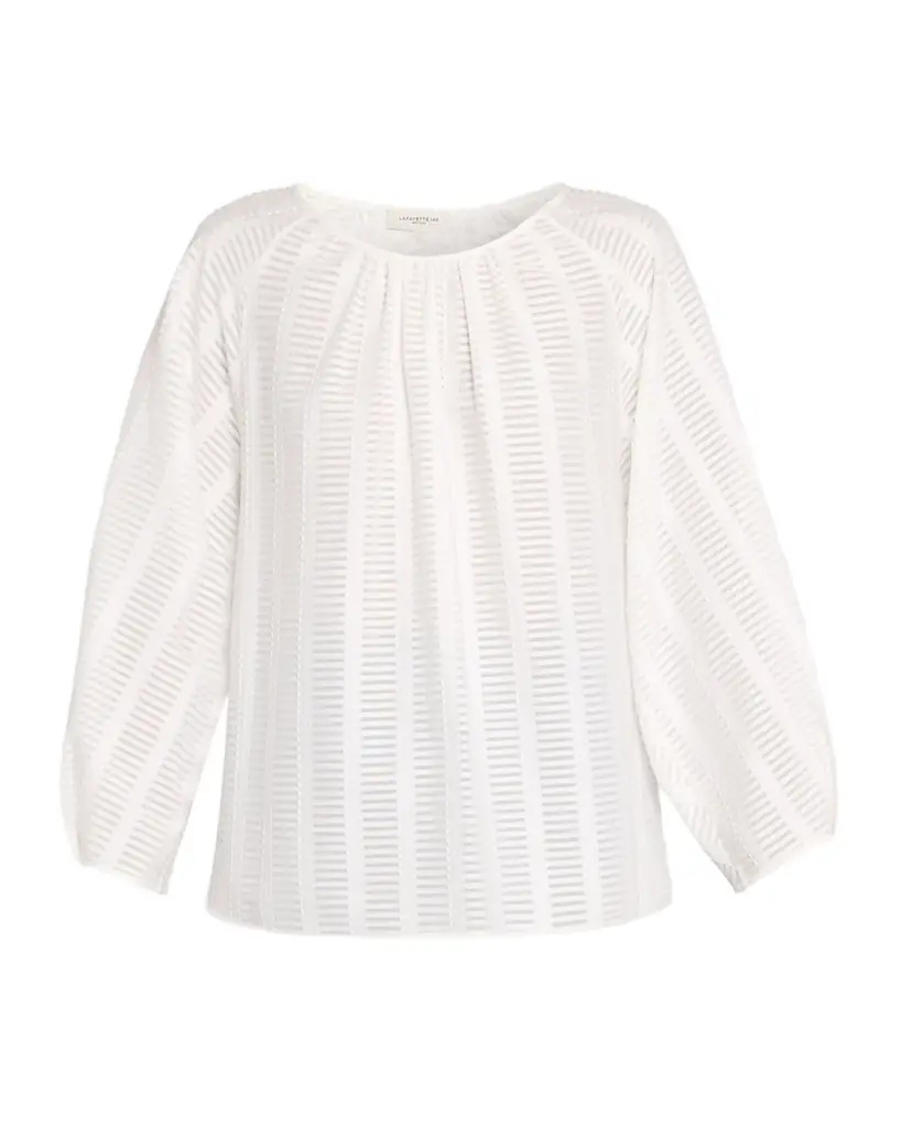 Lafayette 148 New York Blouson-Sleeve Sheer Striped Cotton Blouse | Image 1 Lafayette 148 New York Blouson-Sleeve Sheer Striped Cotton Blouse | Image 1
