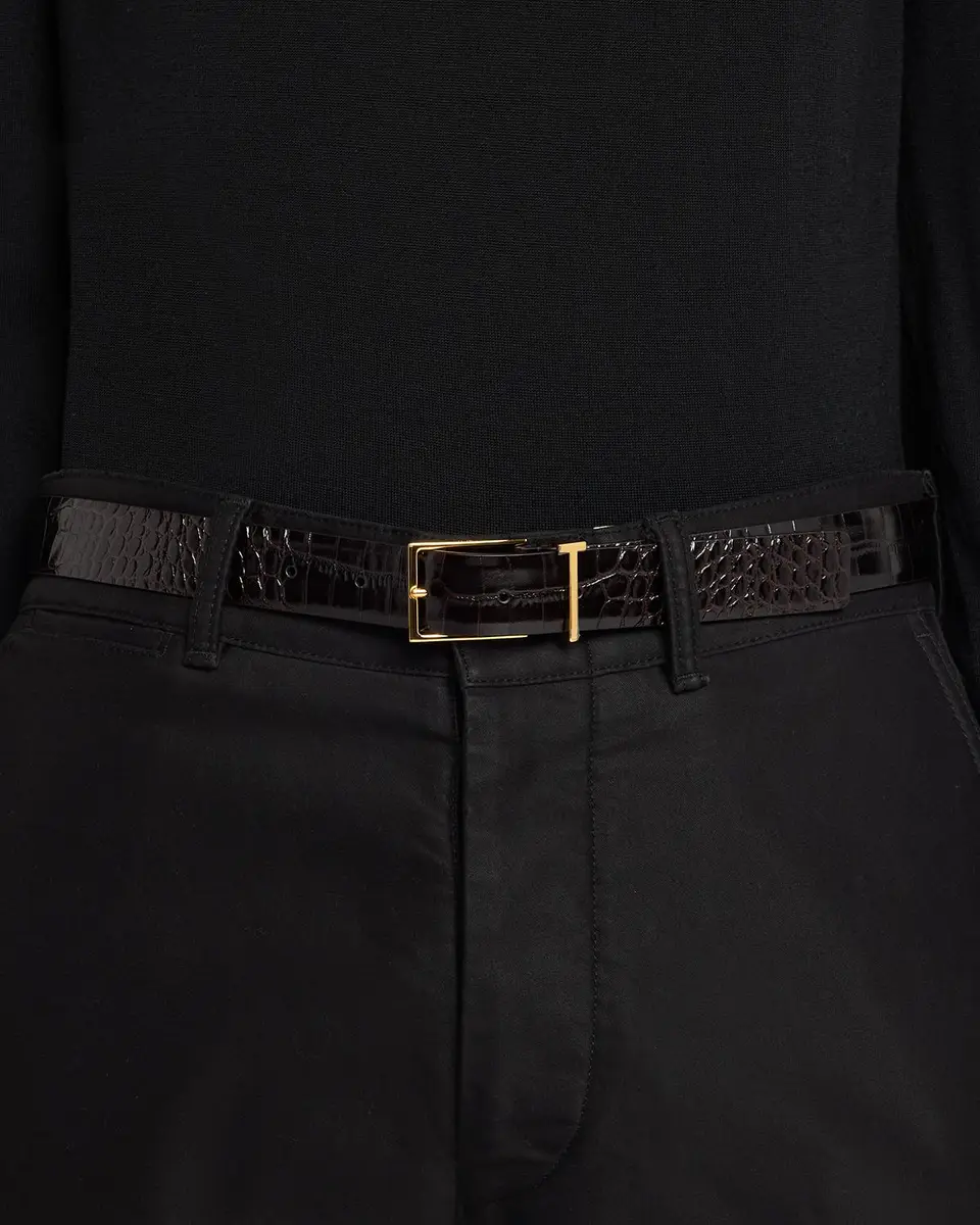 Tom Ford Men's Croc-Embossed Leather T-Loop Belt | Thumbnail 2 Tom Ford Men's Croc-Embossed Leather T-Loop Belt | Thumbnail 2