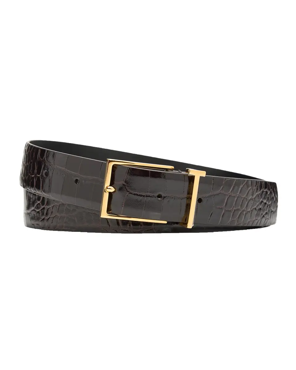 Tom Ford Men's Croc-Embossed Leather T-Loop Belt | Thumbnail 3 Tom Ford Men's Croc-Embossed Leather T-Loop Belt | Thumbnail 3