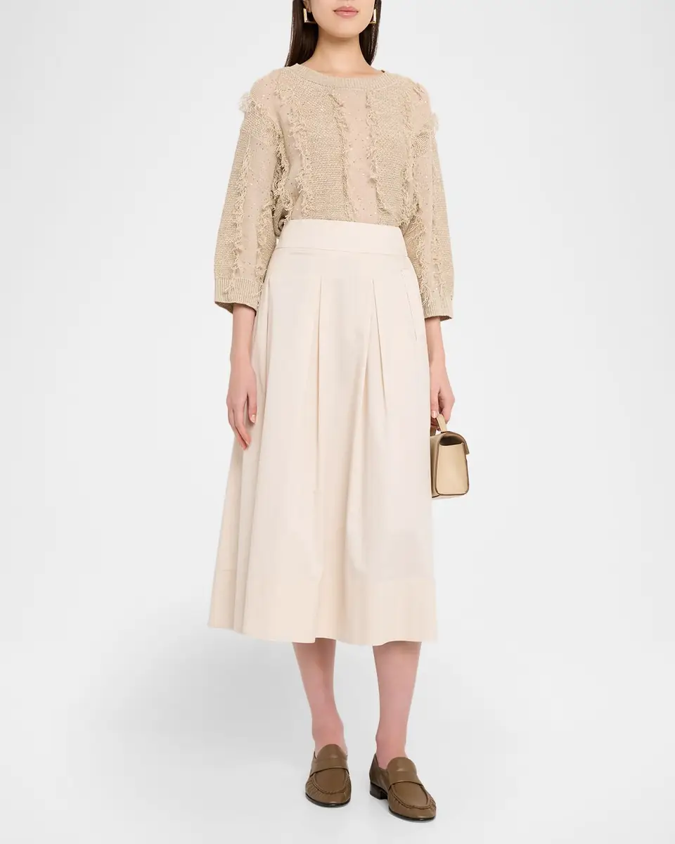 Peserico Pleated Stretch Cotton Sateen Midi Skirt | Thumbnail 2 Peserico Pleated Stretch Cotton Sateen Midi Skirt | Thumbnail 2